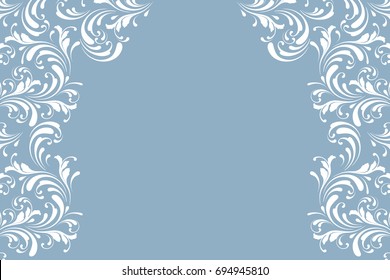 Frosty pattern. Lace border for decoration. Leaves, flowers and swirls. Floral design element. Ornamental background. 