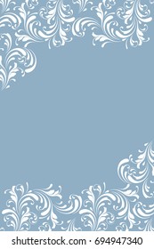 Frosty pattern. Lace border for decoration. Leaves, flowers and swirls. Floral design element. Winter background.