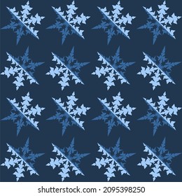 Frosty rhythmic geometric pattern. Blue and light blue hexagonal snowflakes pattern