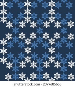 Frosty rhythmic geometric pattern. Blue and light blue hexagonal snowflakes pattern