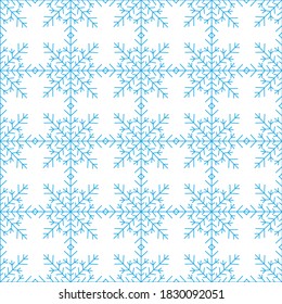 
Patrón de copos de nieve azules y sin costura sobre un fondo blanco. Artículos de decoración invernal para postales, papel envolvente, tela, papel pintado y más. Ilustración vectorial de existencias para la decoración y el diseño