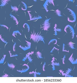 Frosty seamless pattern with gradient on blue background for wrapping, post card. Window ornament, vector stock illustration. 