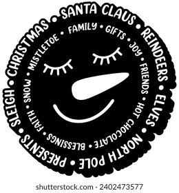 frosty the snowman face smile black vector graphic design and cut file