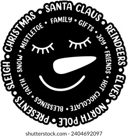 frosty the snowman face smile circle black vector graphics and cut file