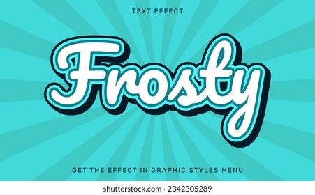 Frosty text effect template in 3d design. Text emblem for advertising, branding, business logo