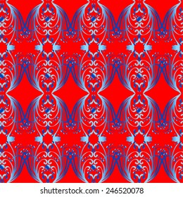 Frosty window on red background with grid. Christmas seamless pattern. Vector illustration. 