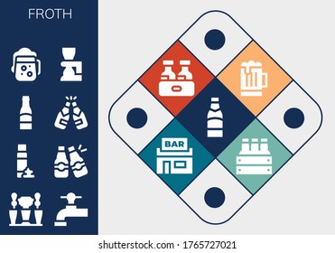 conjunto de iconos de espuma. 13 iconos de espuma rellenos.  Iconos modernos sencillos como: Cerveza, grifo de cerveza, espuma, cervezas, pub