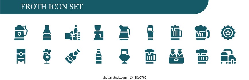 froth icon set. 18 filled froth icons.  Collection Of - Beer, Oktoberfest, Beer cap