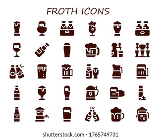 froth icon set. 30 filled froth icons.  Simple modern icons such as: Beer, Beer tap, Beers, Foam