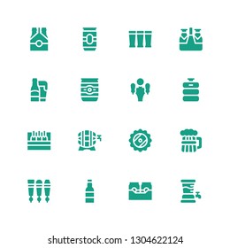froth icon set. Collection of 16 filled froth icons included Beer, Beer tap, Beer keg, can