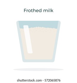 Frothed milk in a glass vector flat material design isolated on white