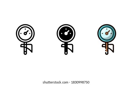 Frothing thermometer icon. With outline, glyph, and filled outline styles