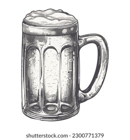 Frothy beer drink, sketch style icon isolated