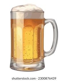 Frothy beer in gold glass over white