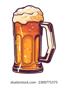 Frothy beer in gold glass, perfect celebration icon isolated