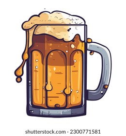 Frothy beer in gold glass, perfect celebration icon isolated