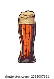 Frothy beer in gold glass, perfect refreshment icon isolated