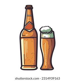 Frothy beer mug and bottle celebration icon isolated