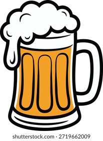 Frothy beer mug in cartoon style with foamy head