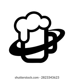 Frothy beer mug icon with surrounding orbit shape beverage refreshment