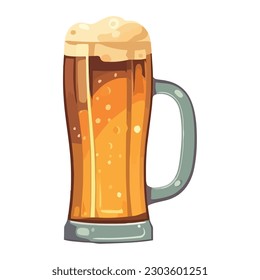 Frothy beer mug over white