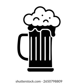 Frothy beer mug overflowing with foam drink beverage