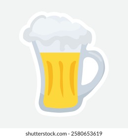 Frothy Beer Mug Sticker - Vector Design. Lively vector sticker of a frothy beer mug. Perfect for celebrations, pub promotions, and casual gatherings