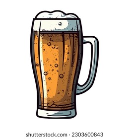 Frothy beer in pint glass design over white