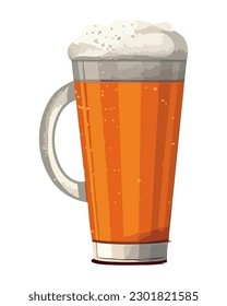 Frothy beer in a yellow mug, cheers icon isolated