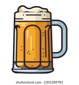 Frothy beer in a yellow pint glass icon isolated