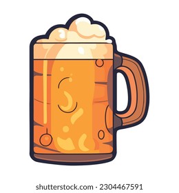 Frothy beer in a yellow pint glass icon isolated