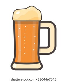 Frothy beer in a yellow pint glass isolated