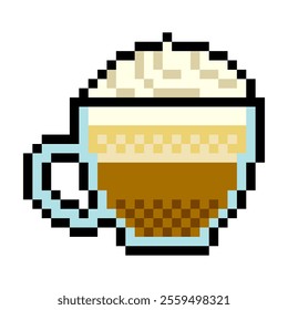 Frothy Irish coffee in pixel art style