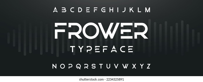 FROWER Sports minimal tech font letter set.Minimal urban font. Typography with dot regular and number. minimalist style fonts set. vector illustration