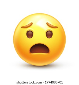 Frown emoji. Anguished emoticon with furrowed eyebrows 3D stylized vector icon
