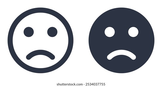 Frown or Sad Face simple icons set designed in filled, outline, line and stroke style