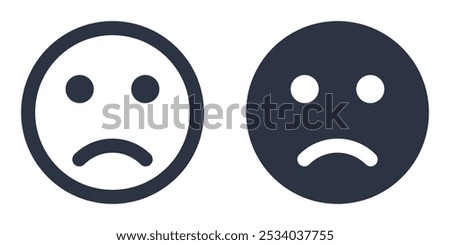 Frown or Sad Face simple icons set designed in filled, outline, line and stroke style