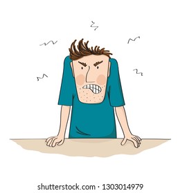 Frowning angry and furious man full of rage - original hand drawn illustration