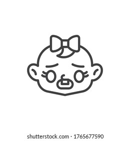 Frowning baby face with open mouth line icon. linear style sign for mobile concept and web design. Gloomy child face outline vector icon. Symbol, logo illustration. Vector graphics