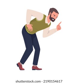 Frowning Bearded Man Finger Pointing Giving Lecture to Somebody and Nagging Vector Illustration