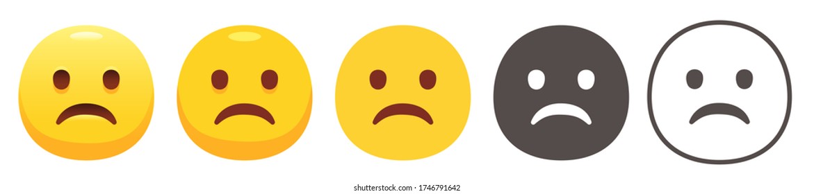 Frowning emoji. Yellow sad face with steep frown and open eyes emoticon flat vector icon set