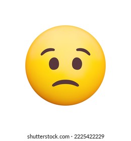 Frowning Face 3d icon. Sad yellow emoji with steep frown. Concern, disappointment and sadness. Isolated object on transparent background