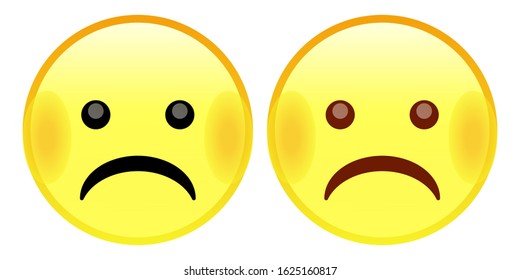 Frowning Face Emoji. Worried vector cartoon emoji. Frustrated, distressed, disappointed, angry, sad emoticon mood. Unhappy. 