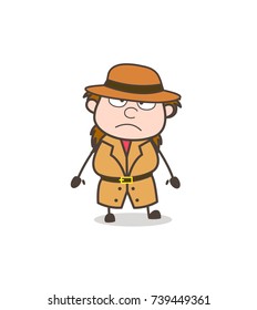 Frowning Face - Female Explorer Scientist Cartoon Vector
