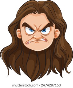 Frowning face with intense expression and long hair