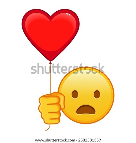 Frowning face with open mouth with red heart baloon Large size of yellow emoji smile