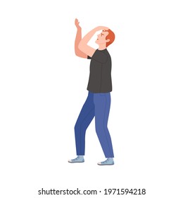 Frowning Man Quarrelling and Arguing with Someone Shouting Vector Illustration