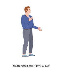 Frowning Man Quarrelling and Arguing with Someone Shouting Vector Illustration