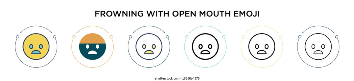 Frowning with open mouth emoji icon in filled, thin line, outline and stroke style. Vector illustration of two colored and black frowning with open mouth emoji vector icons designs can be used for 