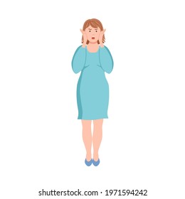 Frowning Woman Quarrelling and Arguing with Someone Shouting Vector Illustration